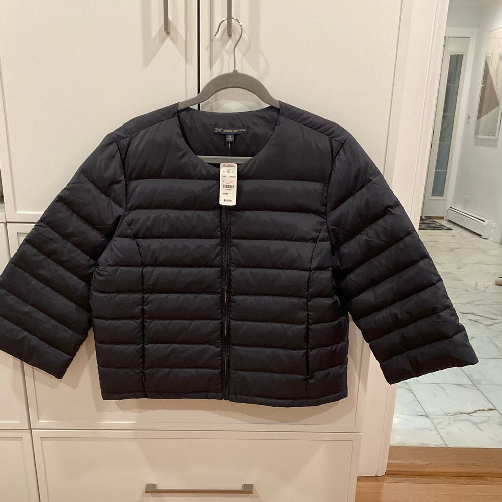Brooks Brother navy puffer jacket, 3/4 length sleeve